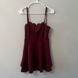 Xtraordinary Burgandy Scalloped Dress